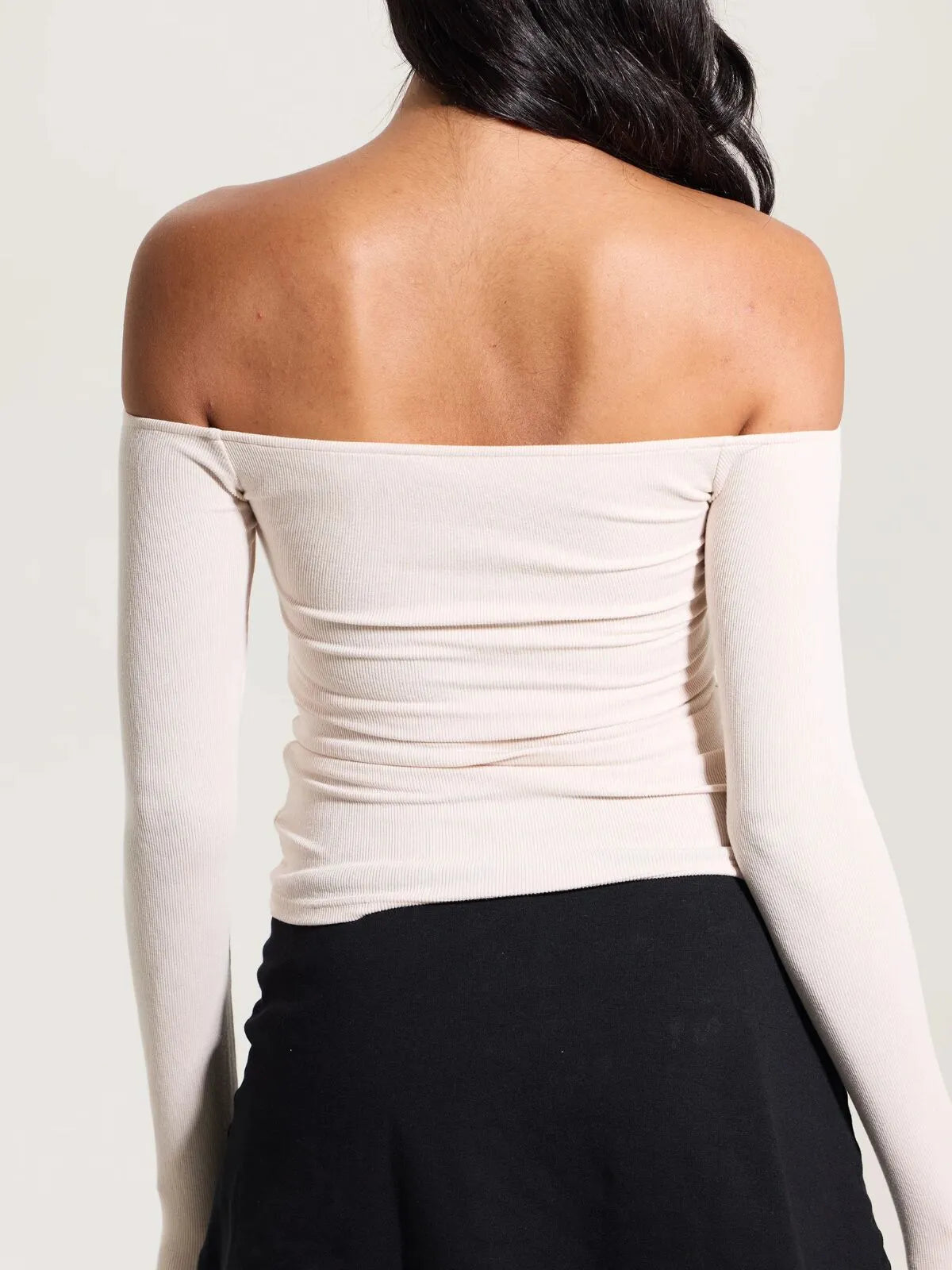 Solid Slashed Cold Shoulder Ribbed T-shirt