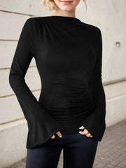 Solid Slashed Flare Long Sleeve Blouse