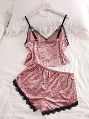 Solid Spaghetti Strap Lace Cami & Solid Shorts