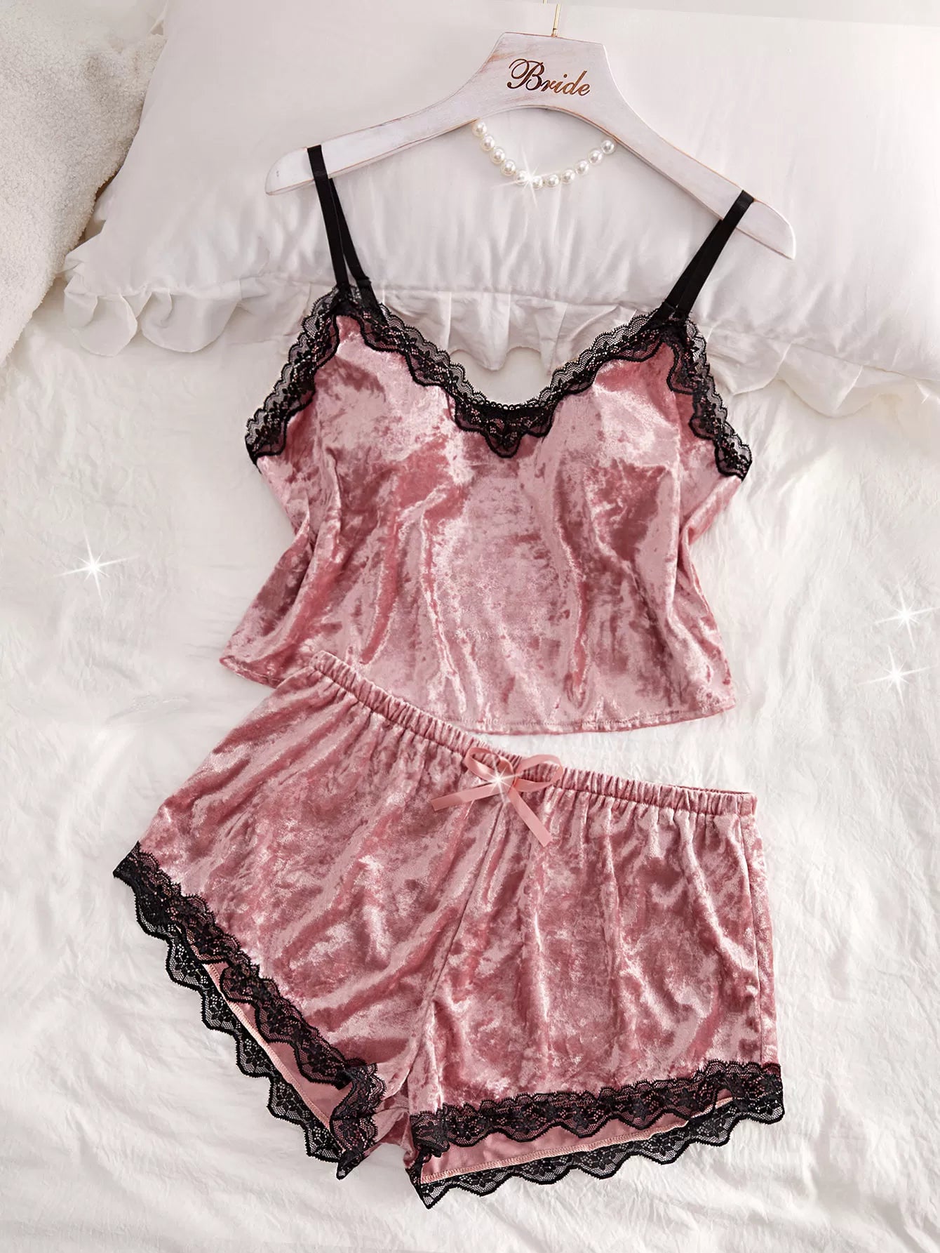 Solid Spaghetti Strap Lace Cami & Solid Shorts