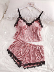 Solid Spaghetti Strap Lace Cami & Solid Shorts