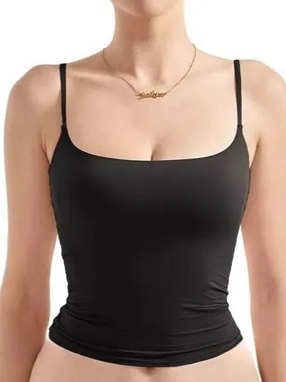 Solid Square Neck Adjustable Spaghetti Strap Basic Cami