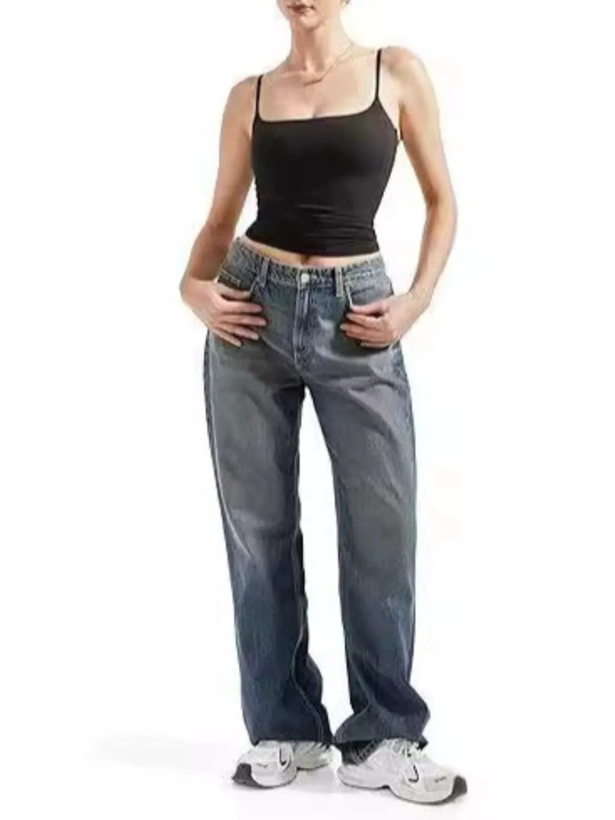 Solid Square Neck Adjustable Spaghetti Strap Basic Cami