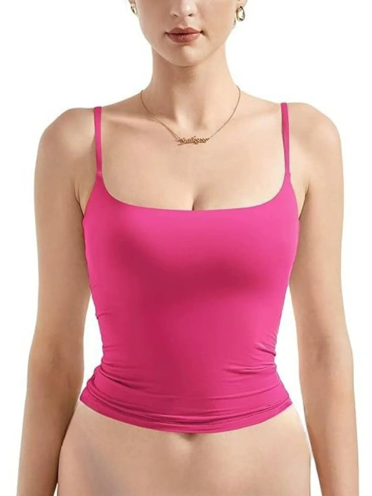 Solid Square Neck Adjustable Spaghetti Strap Basic Cami