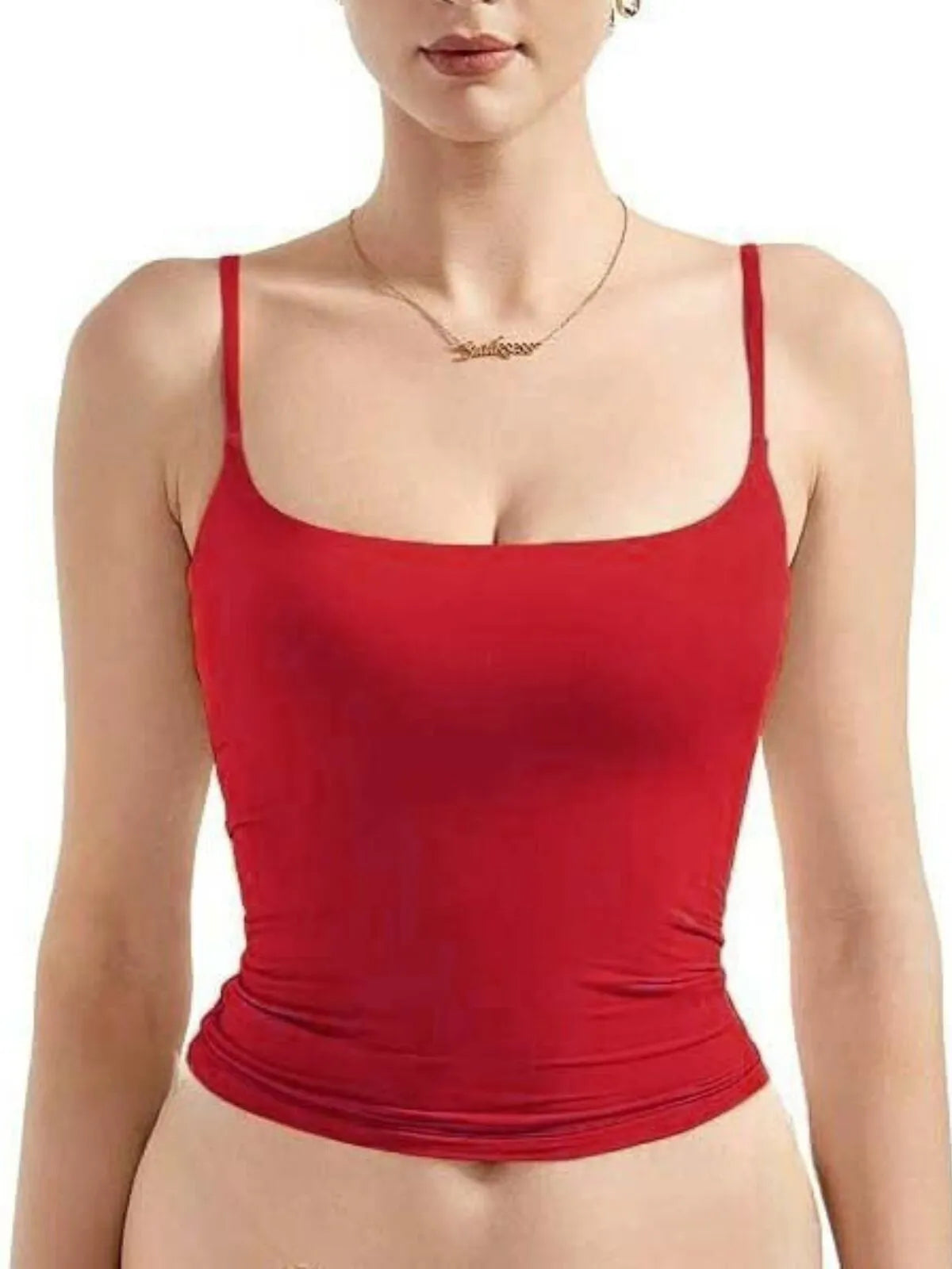 Solid Square Neck Adjustable Spaghetti Strap Basic Cami