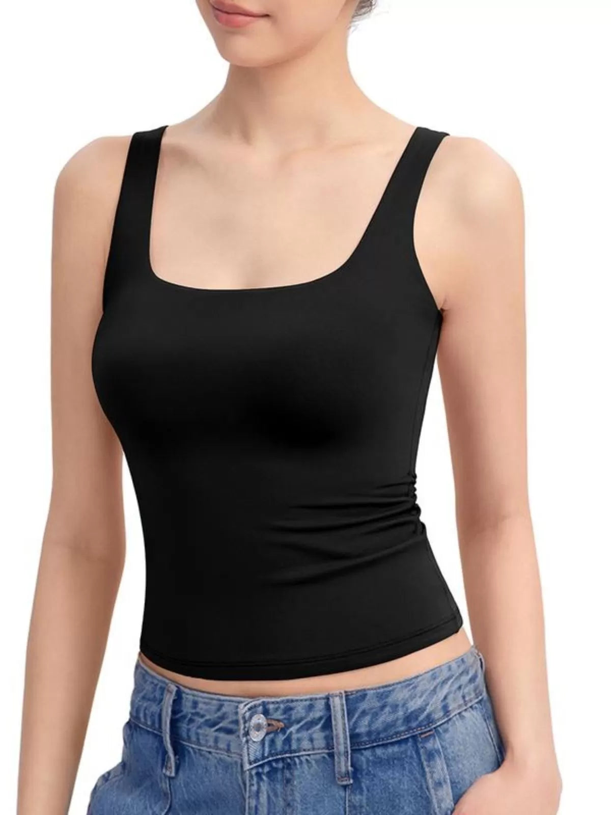 Comfort Solid Spaghetti Strap Double Lined Basic Cami
