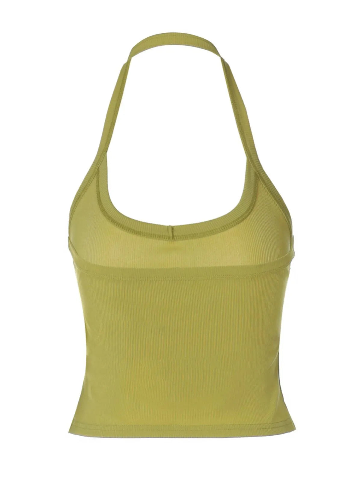 Solid Spaghetti Strap Ribbed Halter Neck Top for Daily Wear