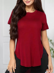 Solid Split Round Neck Short Sleeve T-shirt