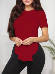 Solid Split Round Neck Short Sleeve T-shirt
