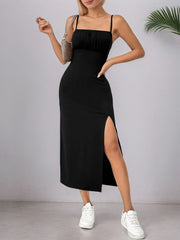 Solid Split Spaghetti Strap Slit Dress