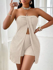 Solid Split Strapless Top & Solid Shorts