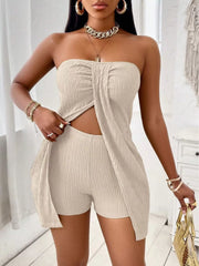 Solid Split Strapless Top & Solid Shorts