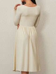 Spring Fashion 2025 Square Neck Long Sleeve Casual A-Line Midi Dress