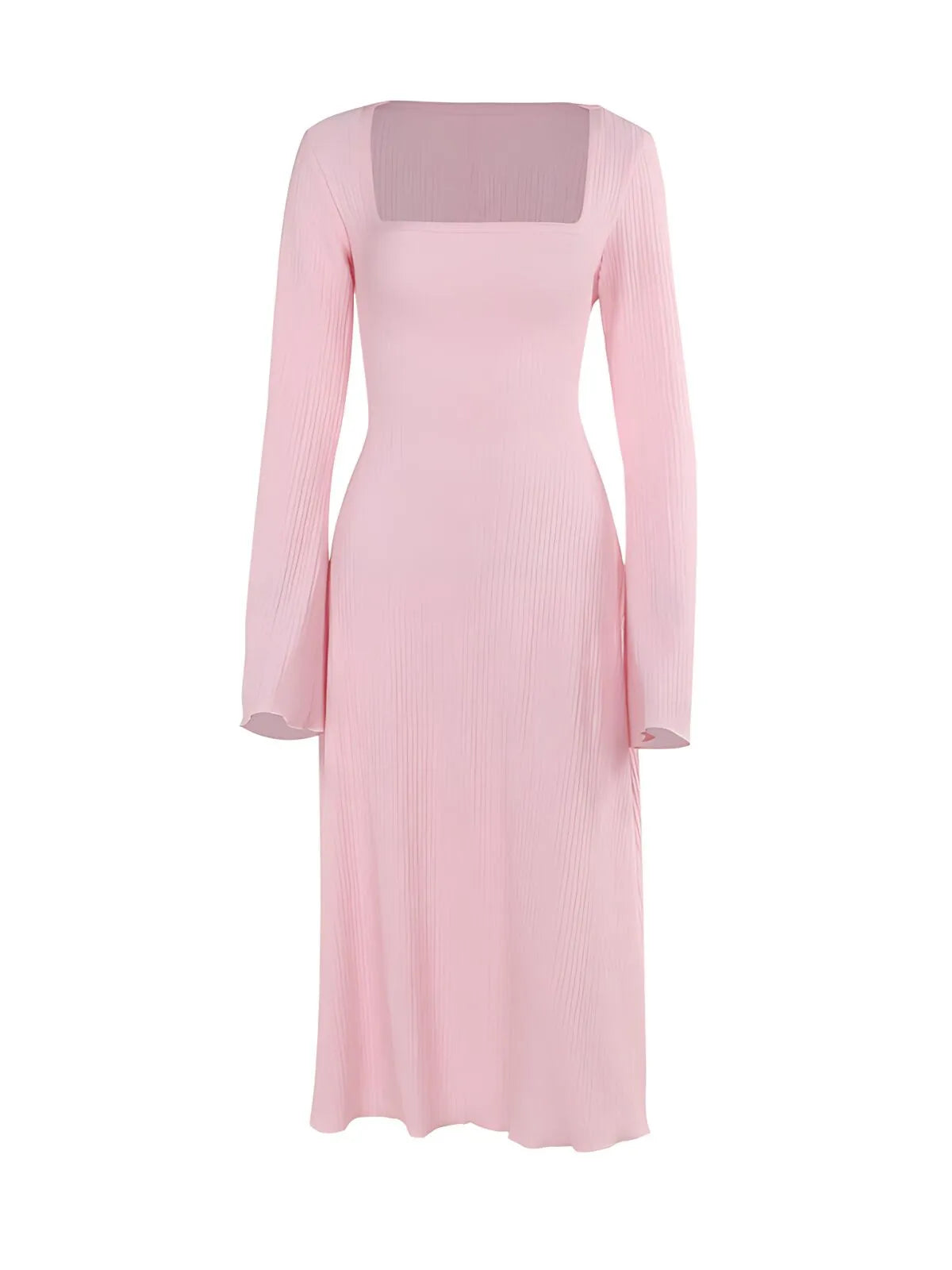 Solid Plain Lace Up Tie Back Square Neck Flounce Sleeve A-line Dress, Ladies Fall & Winter Clothes