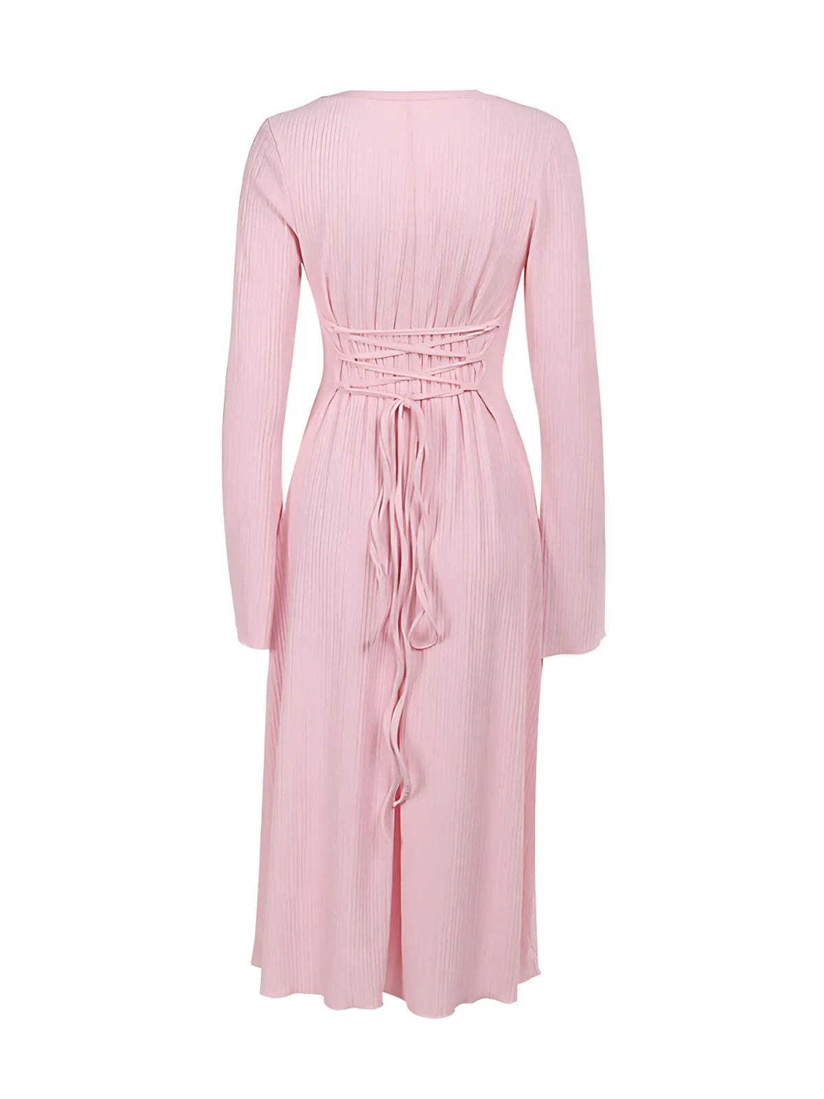 Solid Plain Lace Up Tie Back Square Neck Flounce Sleeve A-line Dress, Ladies Fall & Winter Clothes
