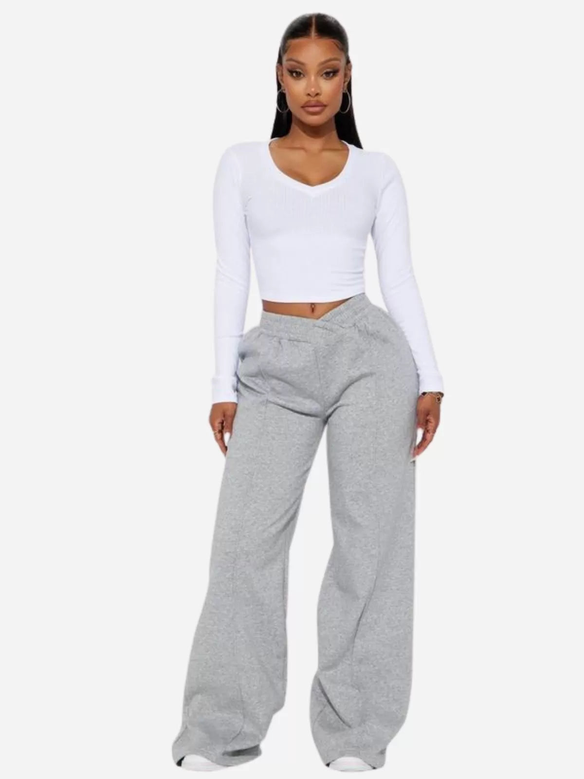 Street Wear Heather Grey Cross Over Lounge High Rise Pants