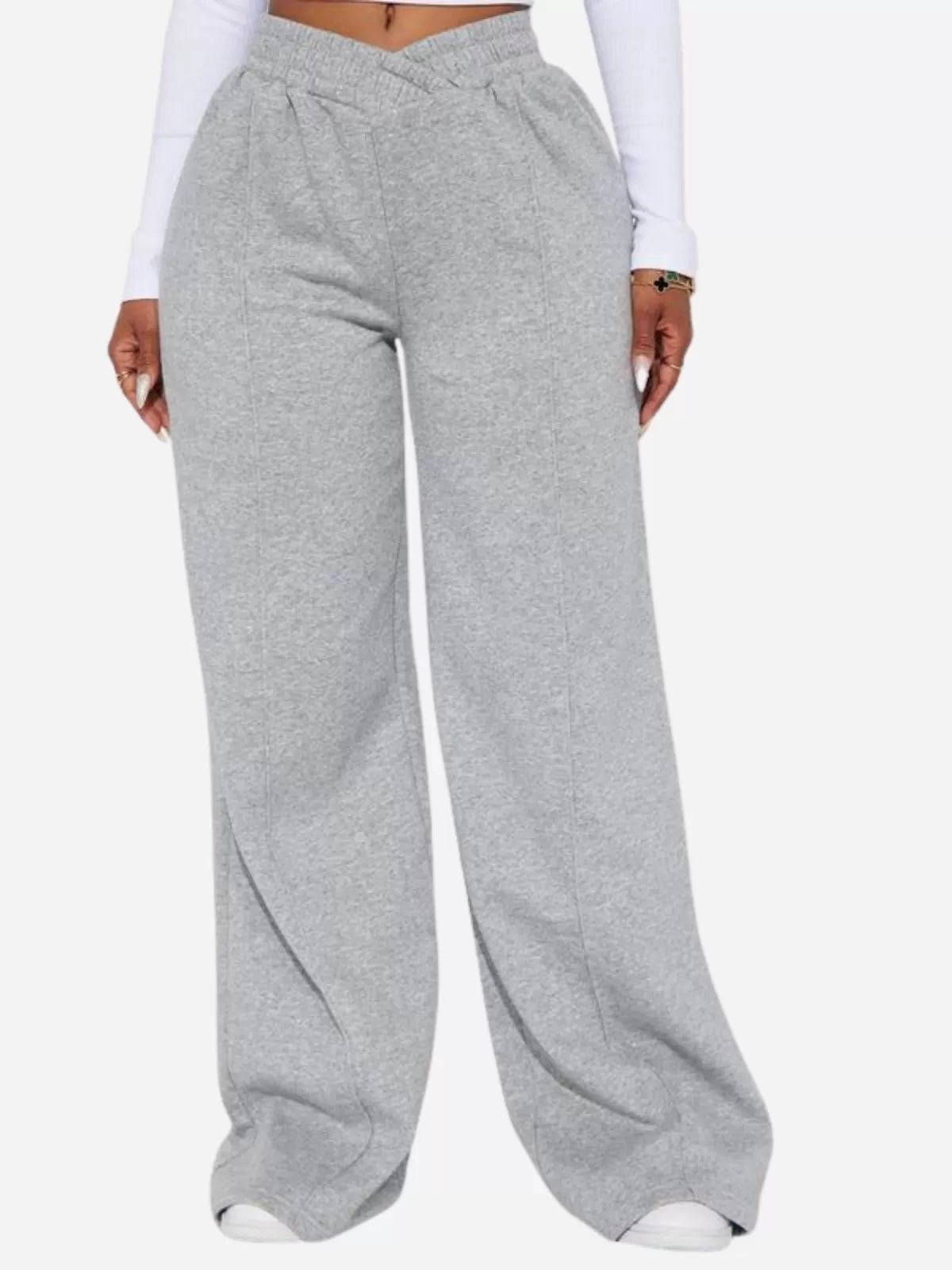 Street Wear Heather Grey Cross Over Lounge High Rise Pants