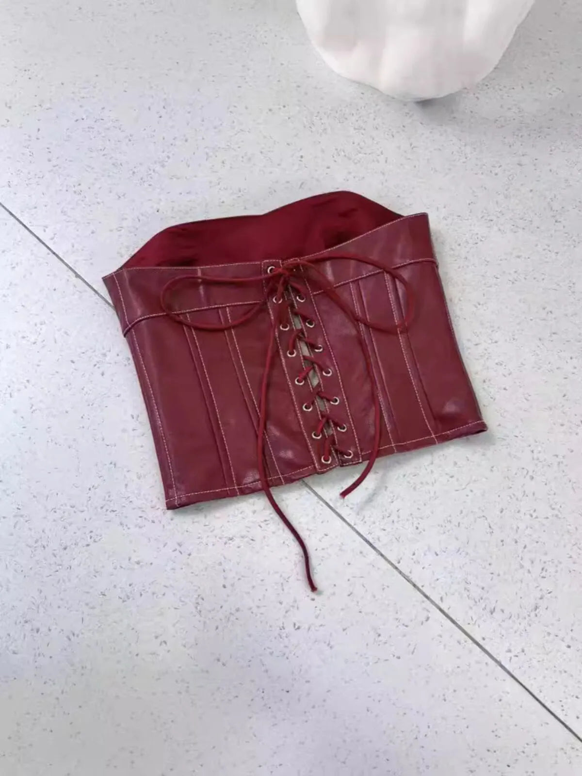 Solid Strapless Leather Crop Top