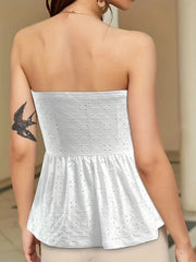 Solid Strapless Pinhole Texture Pleated Cami A-Line Strapless Top
