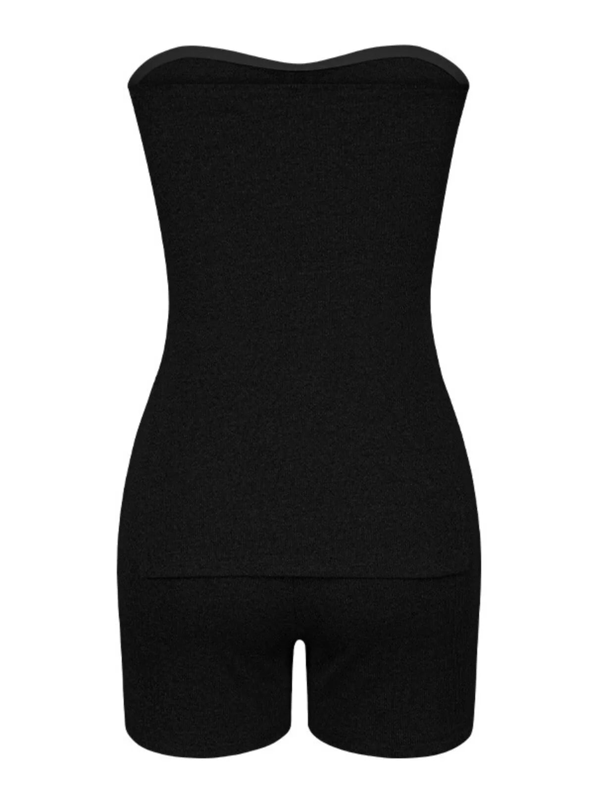 Solid Strapless Slit Top & Solid Shorts