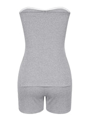 Solid Strapless Slit Top & Solid Shorts