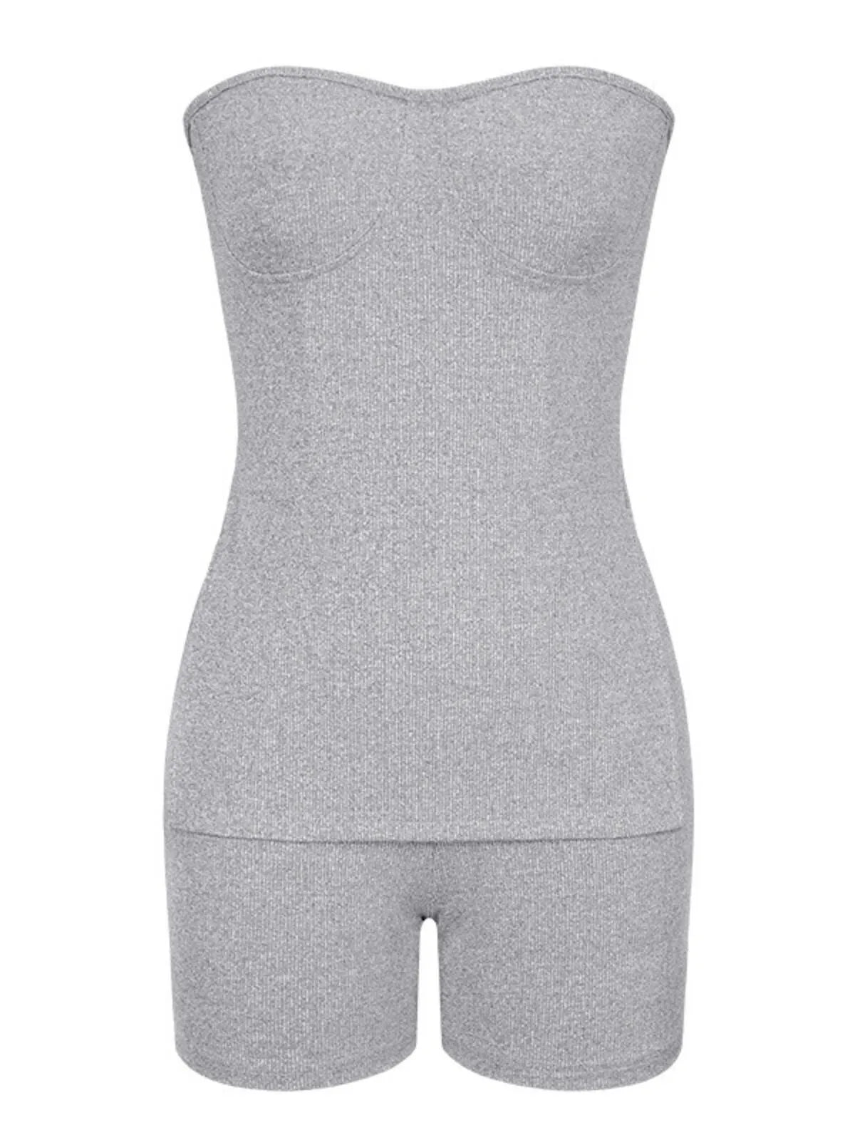 Solid Strapless Slit Top & Solid Shorts