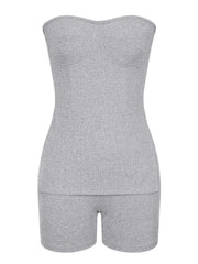 Solid Strapless Slit Top & Solid Shorts