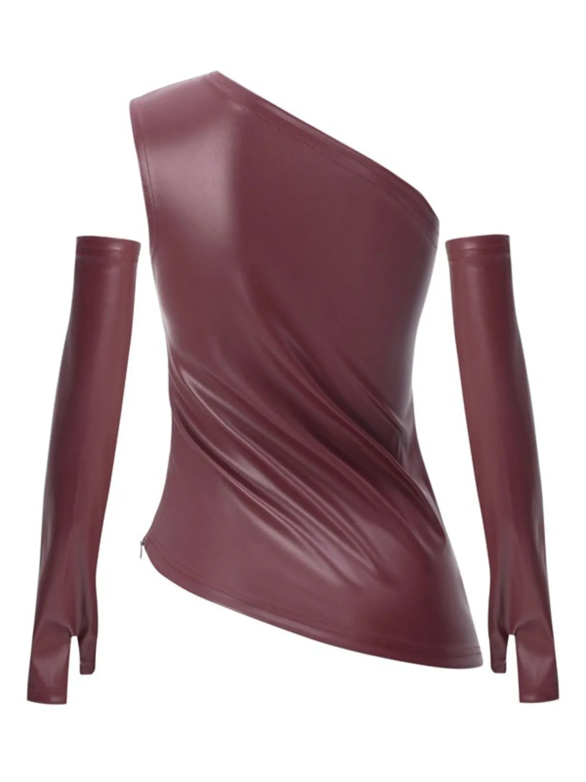 Solid Surplice Cold Shoulder Leather Asymmetrical Tank