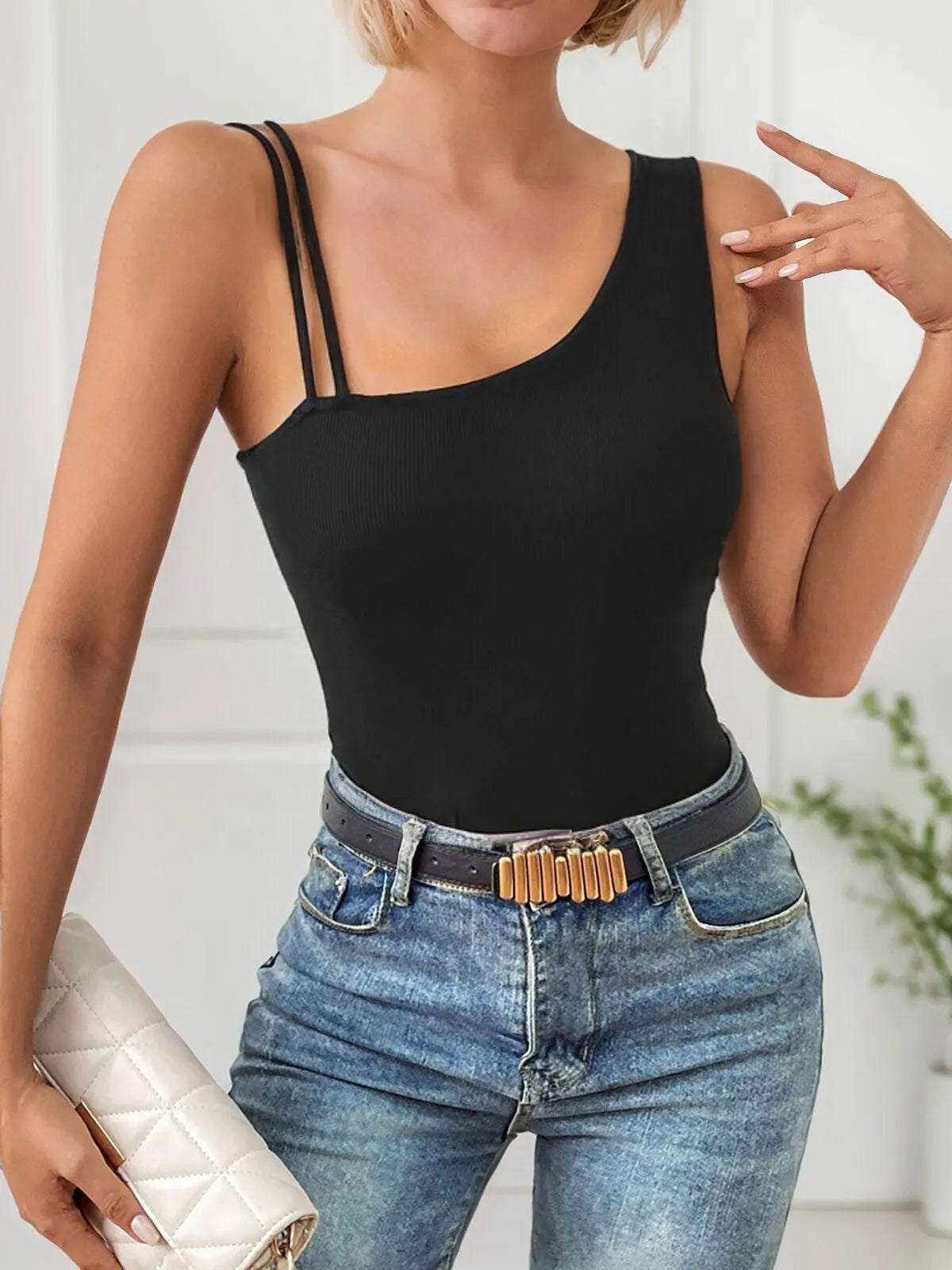 Solid Tape One Shoulder Cami