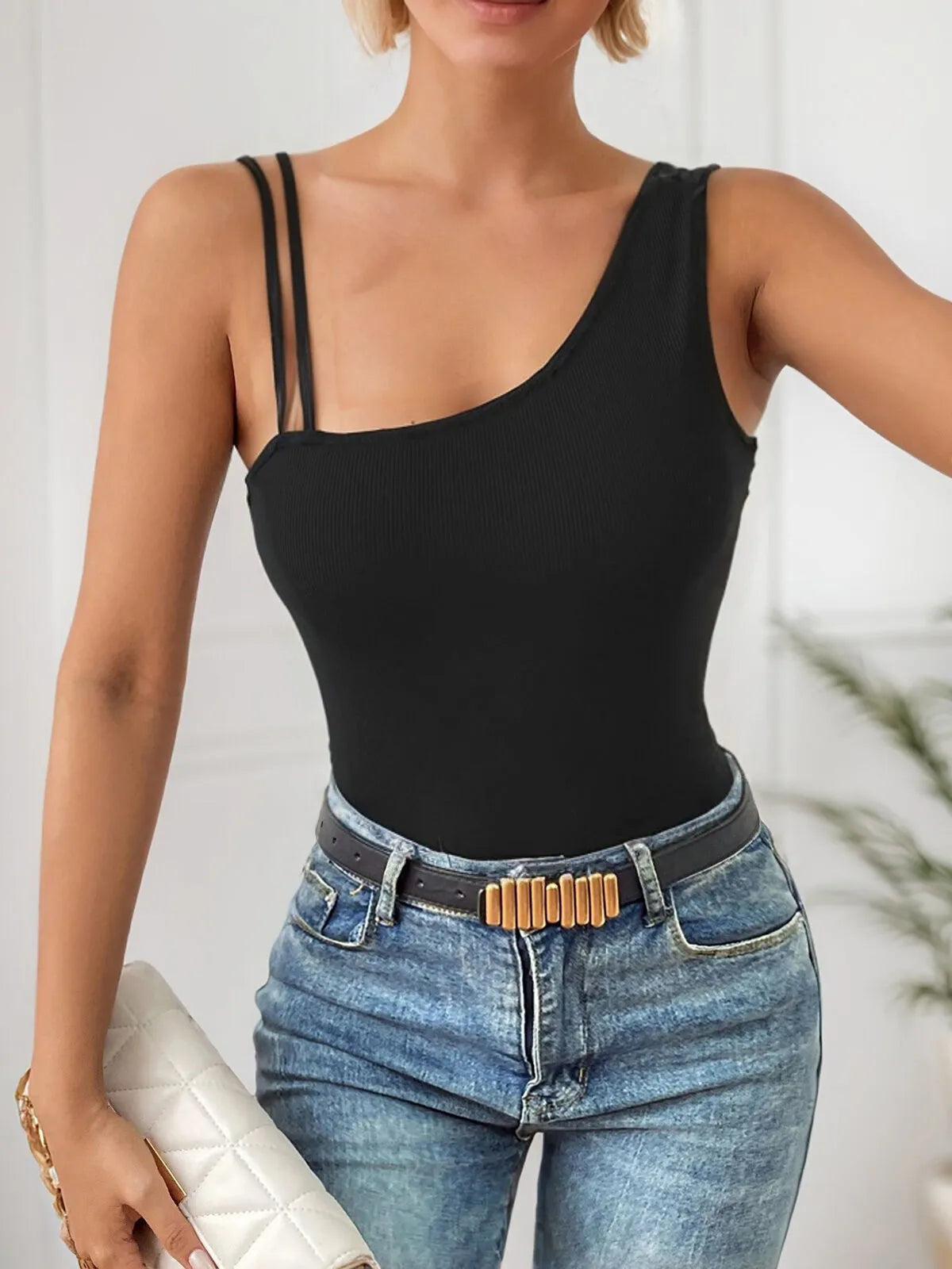 Solid Tape One Shoulder Cami