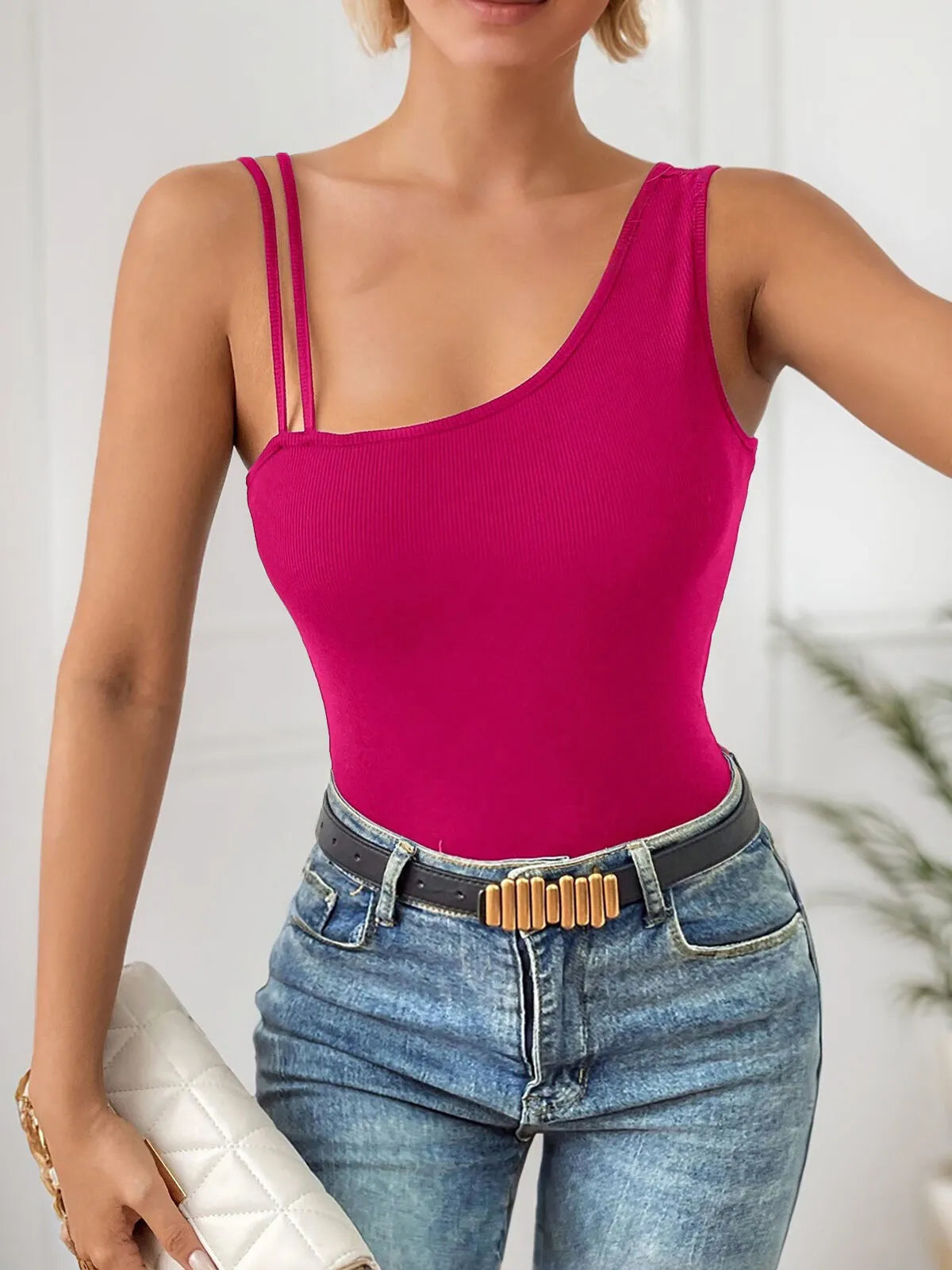 Solid Tape One Shoulder Cami