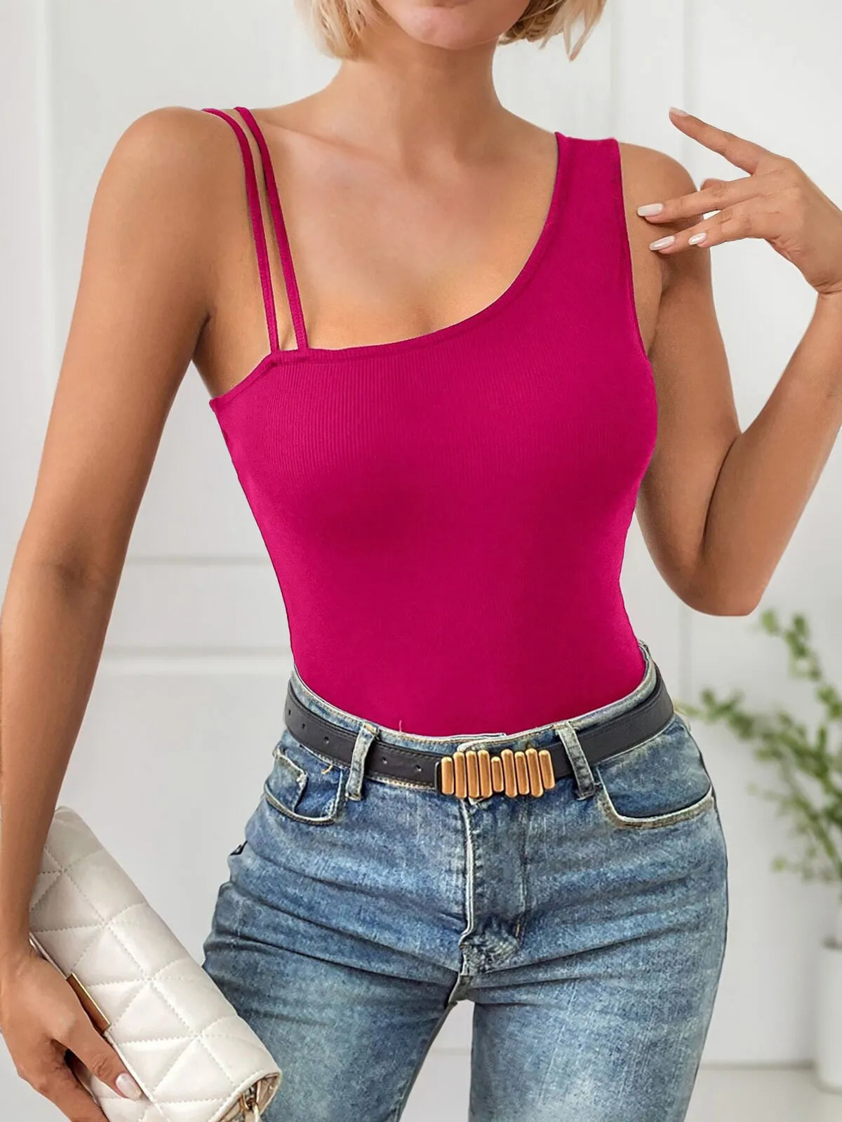 Solid Tape One Shoulder Cami