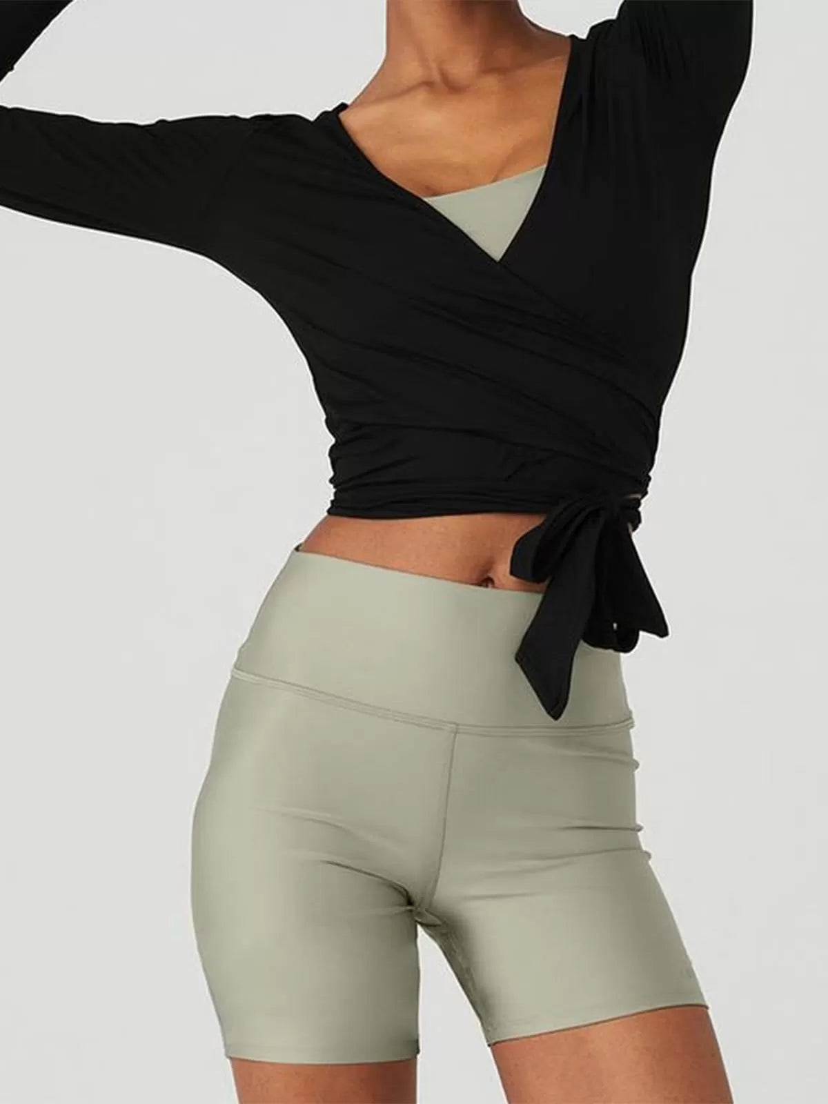 Solid Tie Back Deep V Neck Wrap Fit Blouse for Daily Wear
