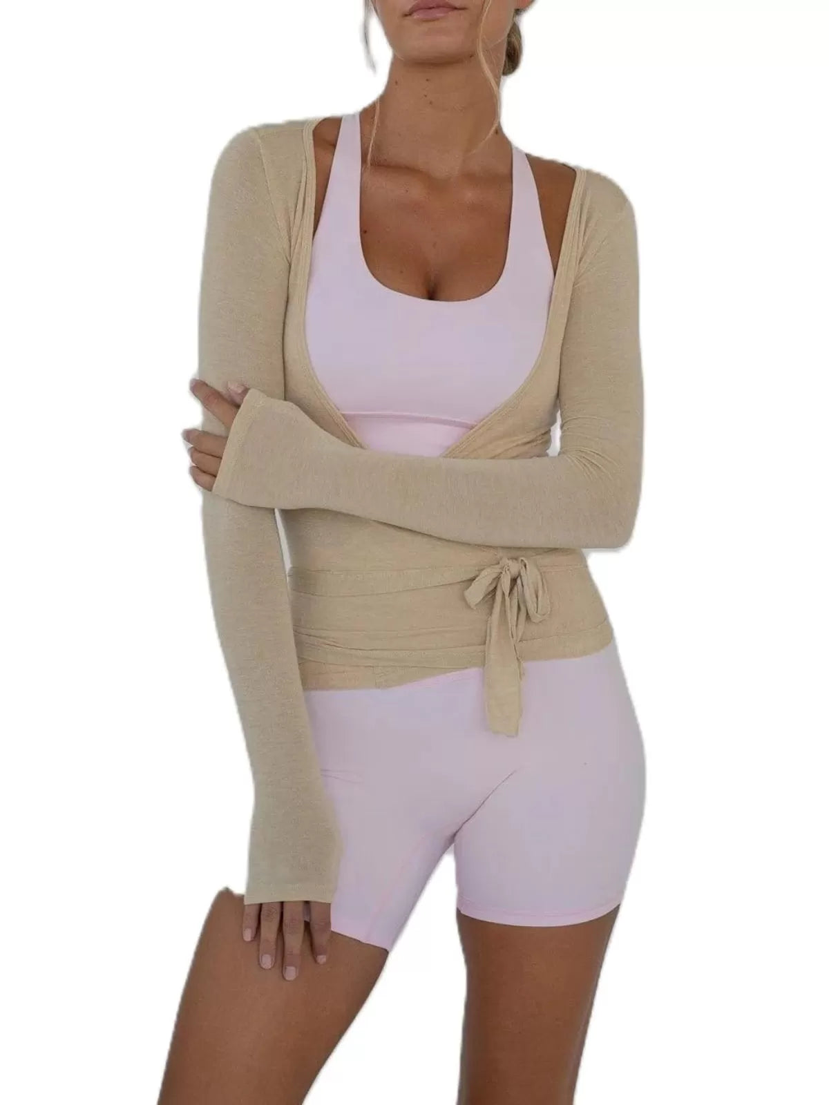 Solid Tie Back Deep V Neck Wrap Fit Blouse for Daily Wear