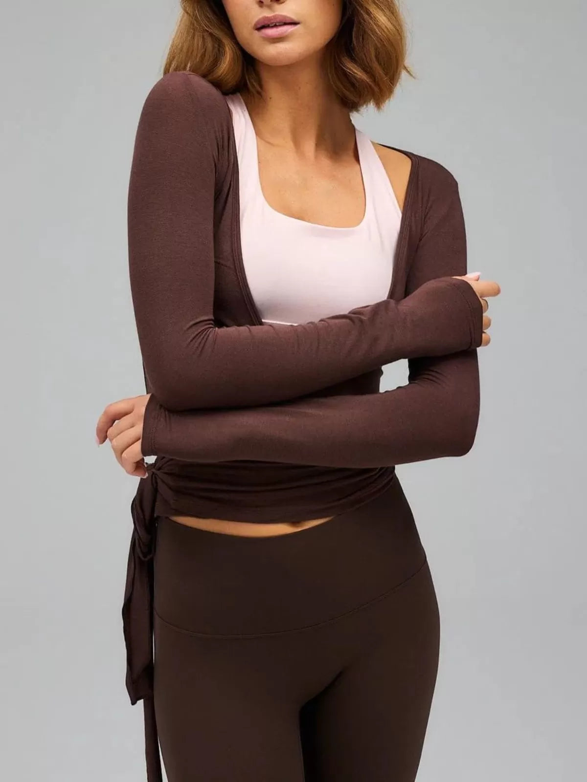 Solid Tie Back Deep V Neck Wrap Fit Blouse for Daily Wear
