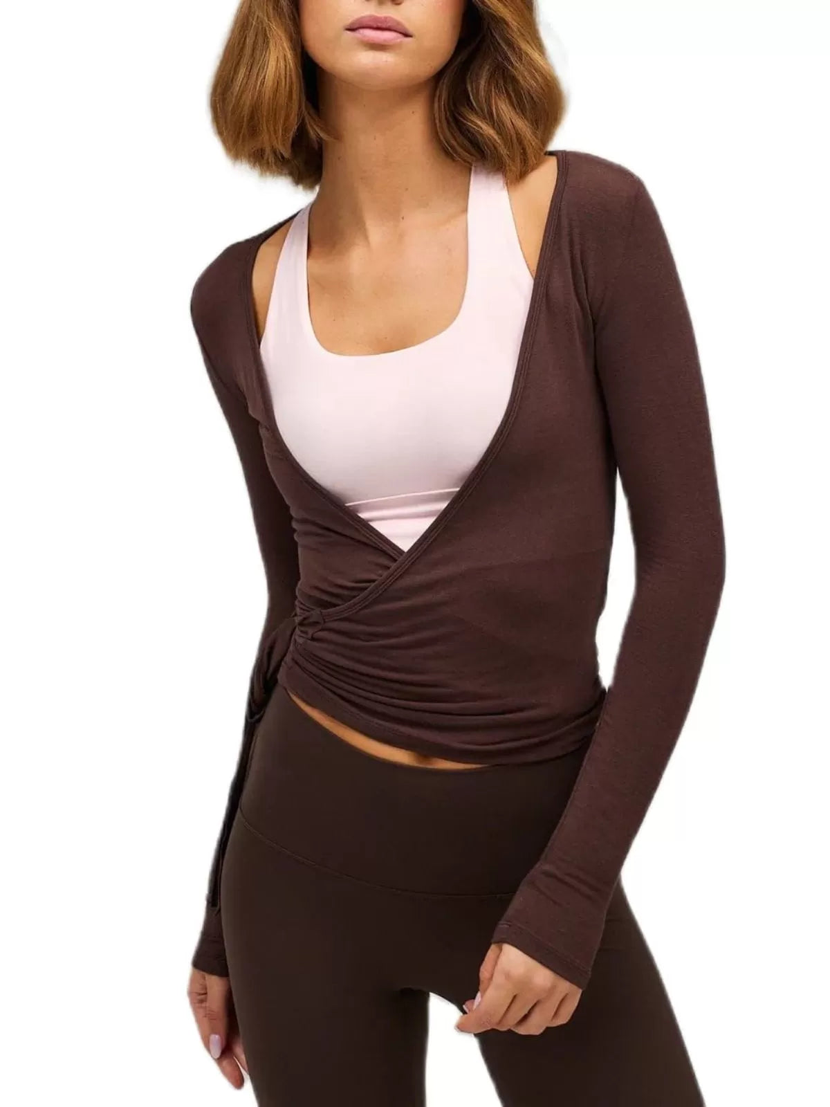 Solid Tie Back Deep V Neck Wrap Fit Blouse for Daily Wear