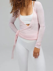 Solid Tie Back Deep V Neck Wrap Fit Blouse for Daily Wear
