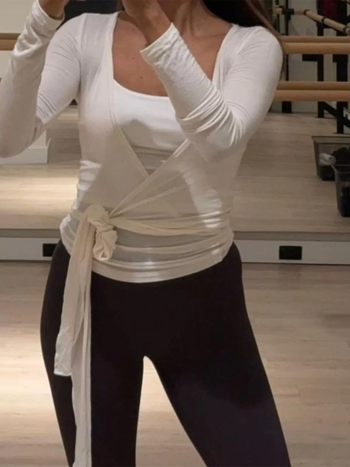 Solid Tie Back Deep V Neck Wrap Fit Blouse for Daily Wear
