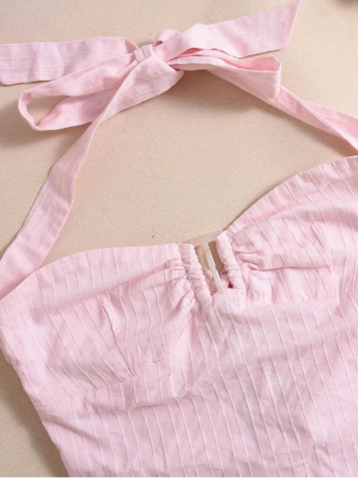 Solid Tie Back Halter Pink Pleated Cami Vacation Party Top