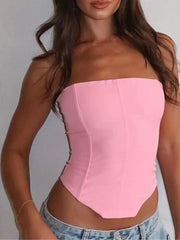 Solid Tie Back High Low Hem Strapless Corset Tube Top