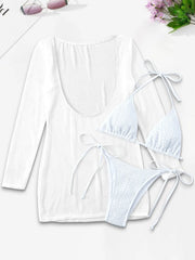 Solid Tie Back Low Rise Fabric Bikini Sets 