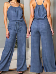 Casual Solid Tie Back  Medium Rise Jumpsuits