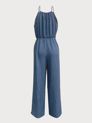 Casual Solid Tie Back  Medium Rise Jumpsuits