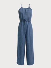 Casual Solid Tie Back  Medium Rise Jumpsuits