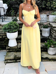 Solid Tie Back Spaghetti Strap A-line Dress