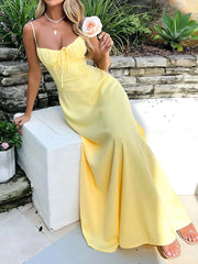Solid Tie Back Spaghetti Strap A-line Dress