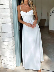 Solid Tie Back Spaghetti Strap A-line Dress