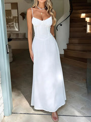 Solid Tie Back Spaghetti Strap A-line Dress
