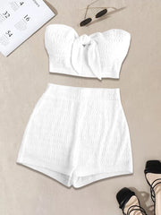 Solid Strapless Bow Top & Solid Shorts