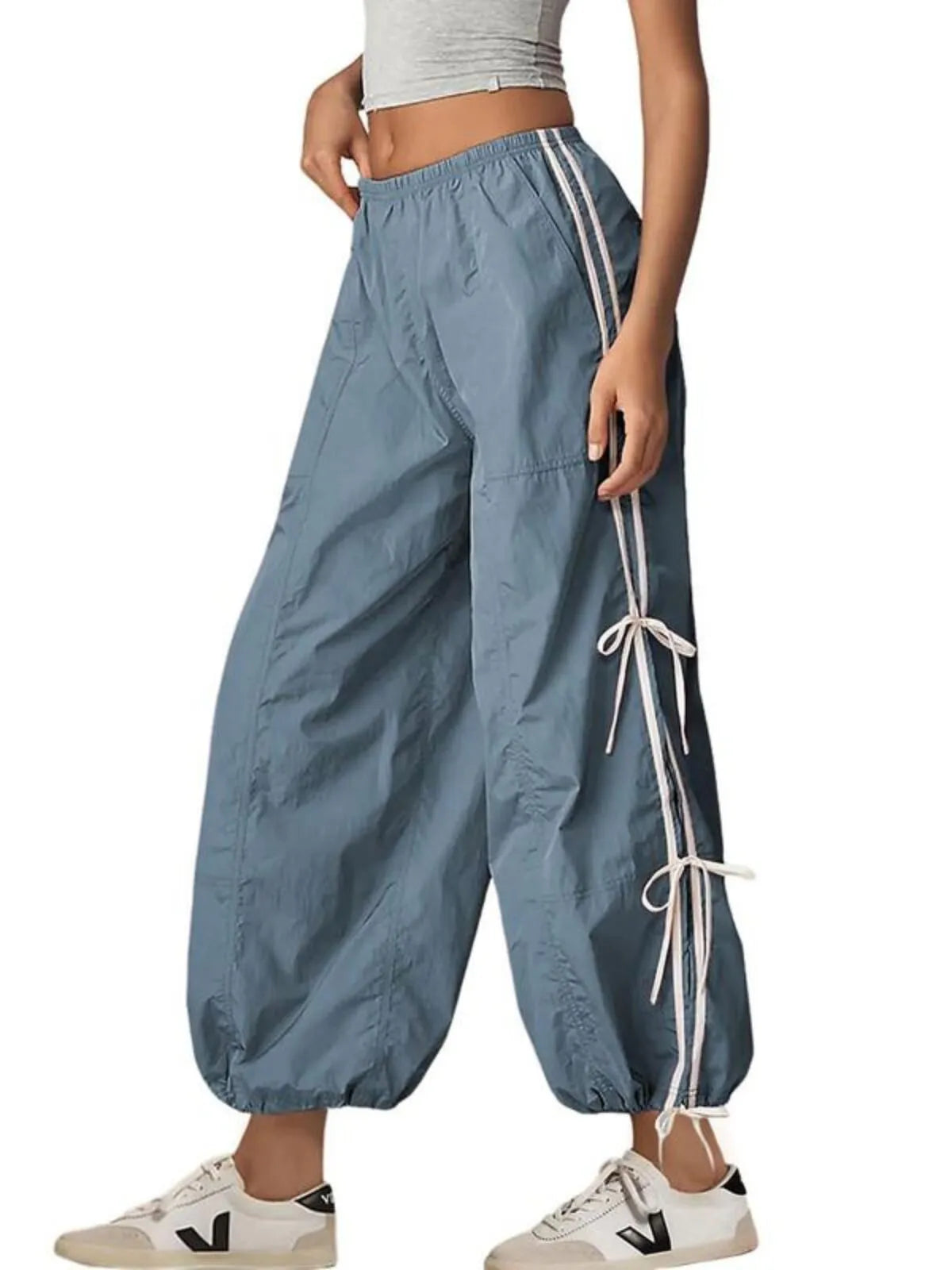 Parachute Style Elastic High Waist Full Twist Hiking Adjustable Cuffs Cargo Pants
